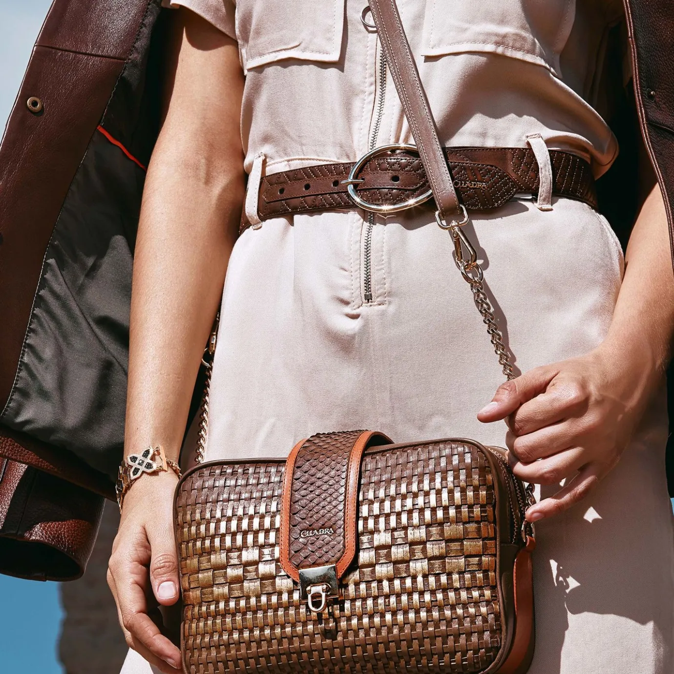 Women Cuadra Belts-Embroidered Brown Leather Belt