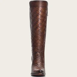 Women Cuadra Tall & Knee-High Boots-Embroidered Brown Leather Boot