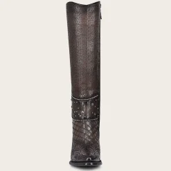 Women Cuadra Tall & Knee-High Boots-Embroidered Dark Brown Leather Boot With Austrian Crystals