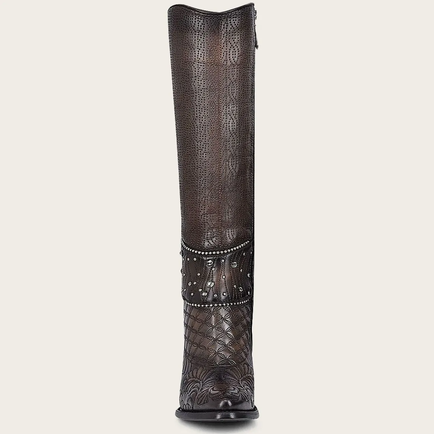 Women Cuadra Tall & Knee-High Boots-Embroidered Dark Brown Leather Boot With Austrian Crystals