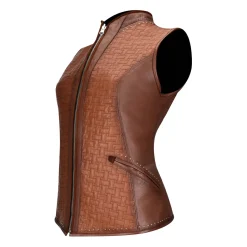 Women Cuadra Vests-Embroidered Honey Leather Reversible Vest