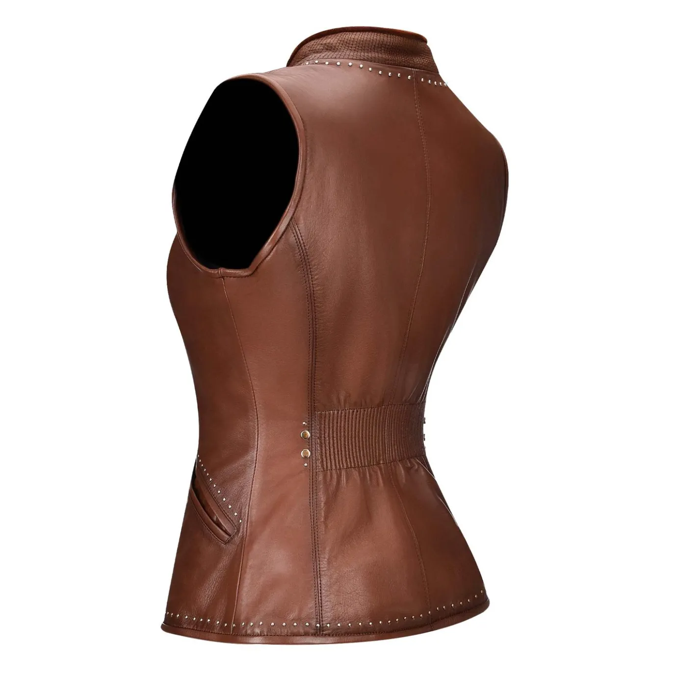 Women Cuadra Vests-Embroidered Honey Leather Reversible Vest