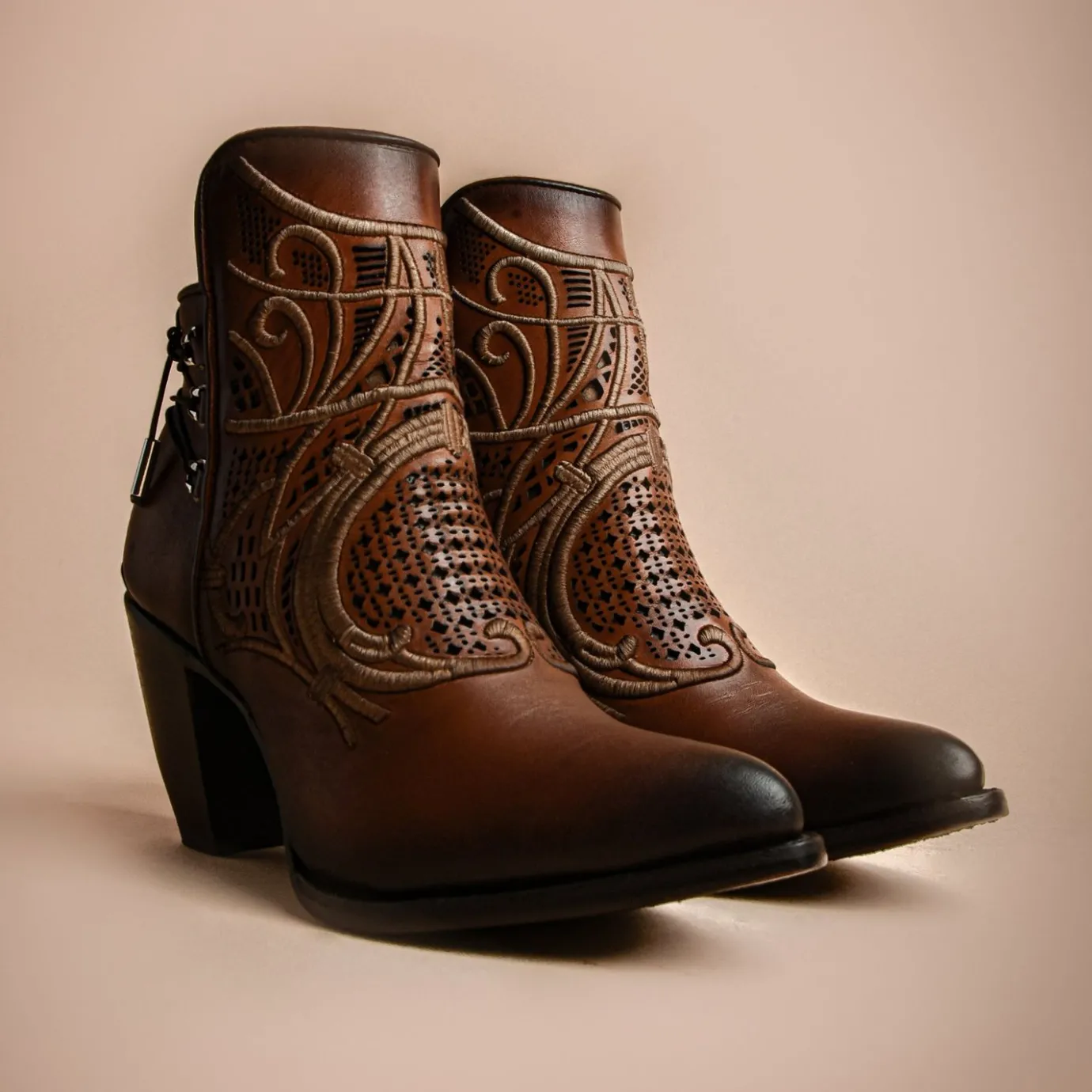 Women Cuadra Ankle Boots & Booties-Embroidered Honey Leather Bootie