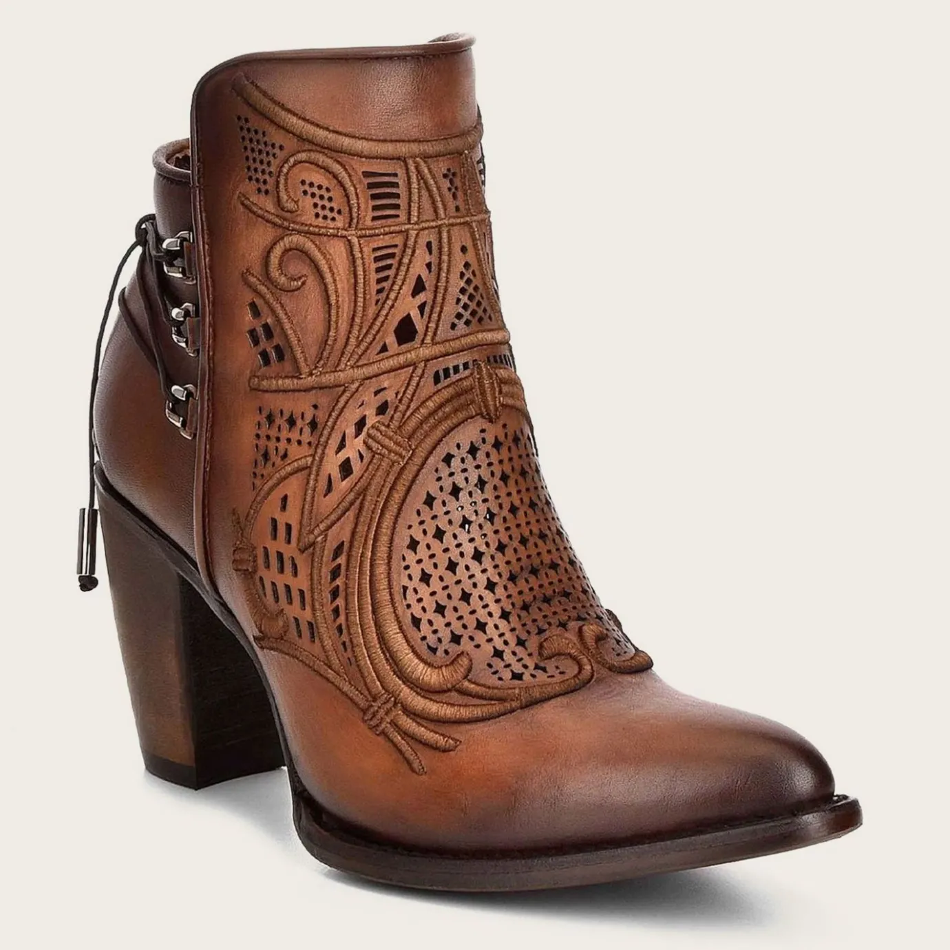 Women Cuadra Ankle Boots & Booties-Embroidered Honey Leather Bootie