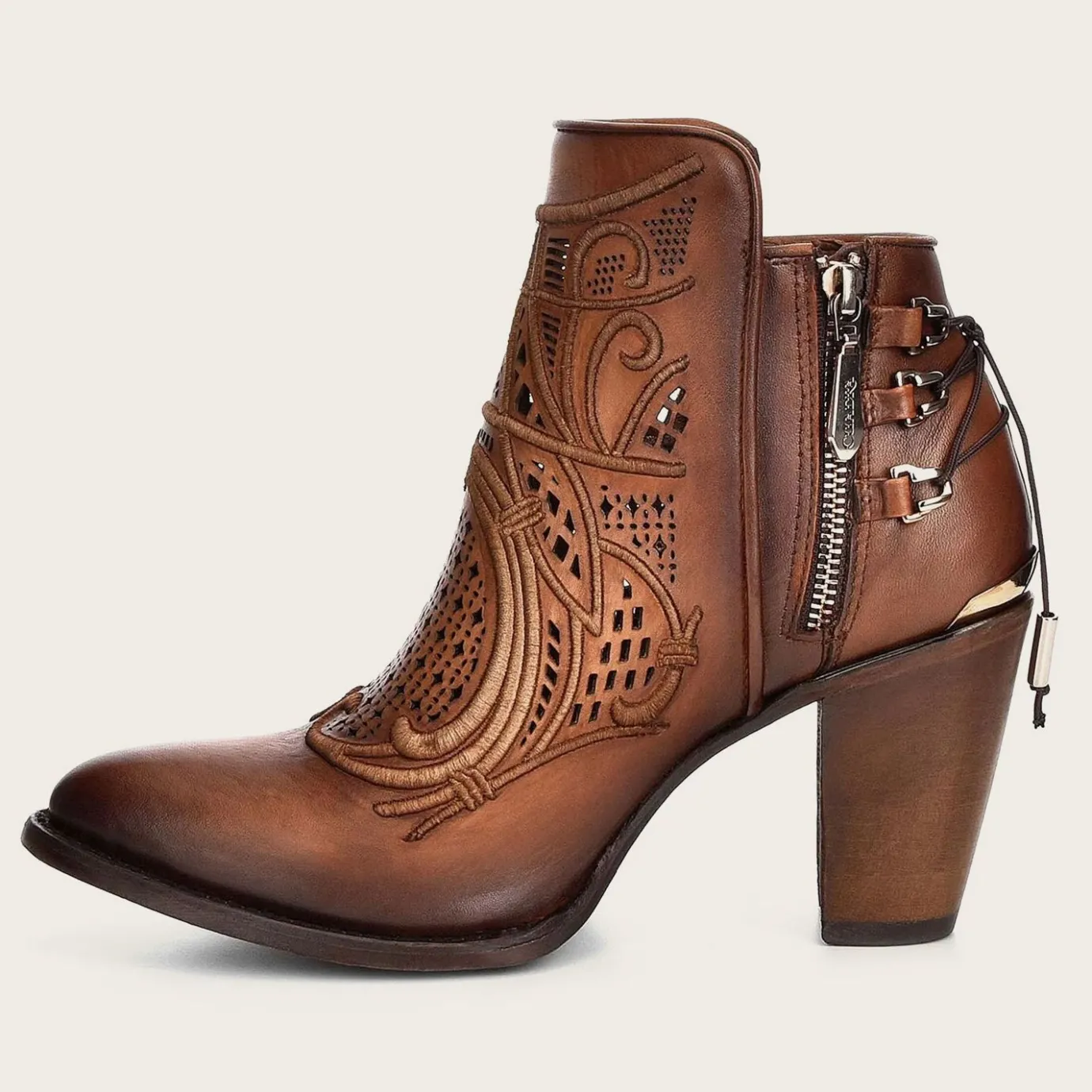 Women Cuadra Ankle Boots & Booties-Embroidered Honey Leather Bootie