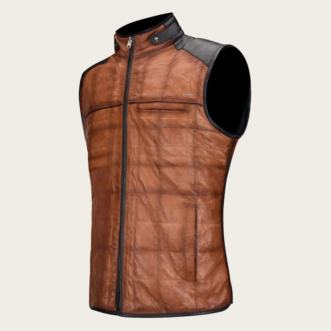 Men Cuadra Vests-Embroidered Honey Leather Reversible Vest