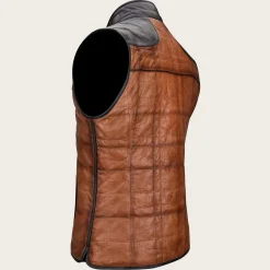 Men Cuadra Vests-Embroidered Honey Leather Reversible Vest