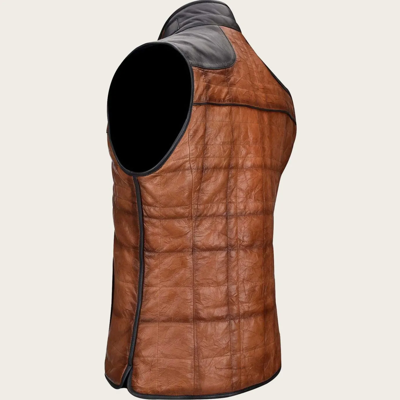 Men Cuadra Vests-Embroidered Honey Leather Reversible Vest