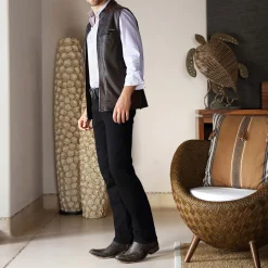 Men Cuadra Vests-Engraved And Elegant Brown Leather Vest