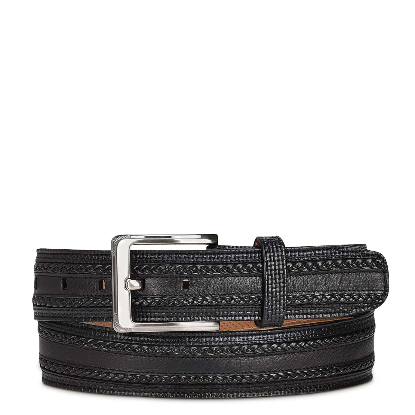 Men Cuadra Belts-Engraved Black Dress Leather Belt