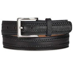 Men Cuadra Belts-Engraved Black Dress Leather Belt