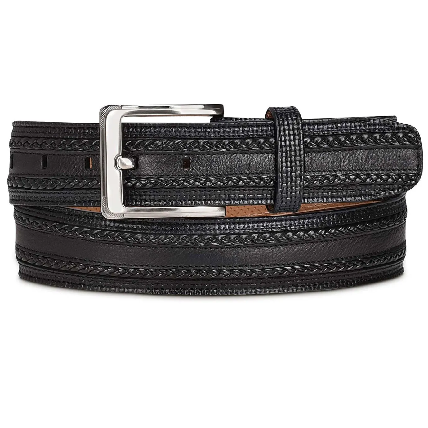 Men Cuadra Belts-Engraved Black Dress Leather Belt