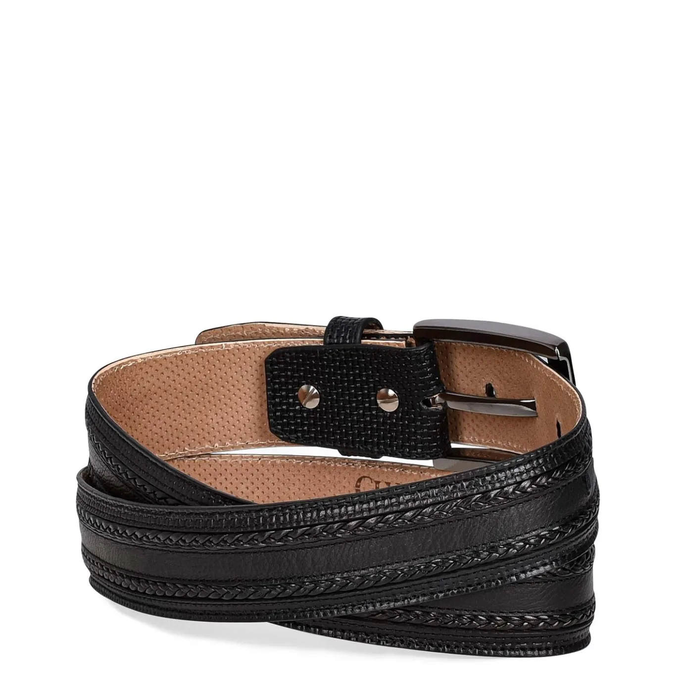 Men Cuadra Belts-Engraved Black Dress Leather Belt