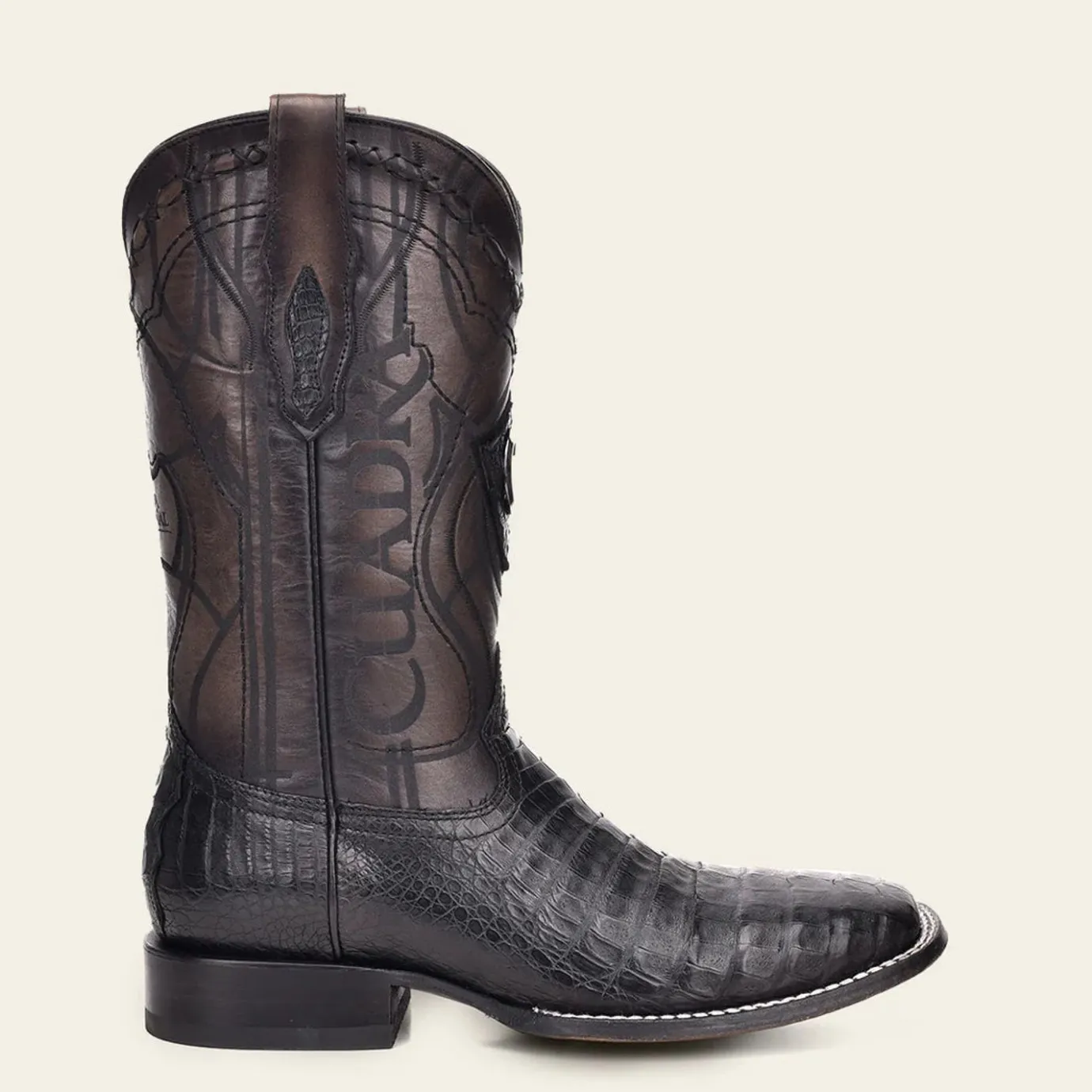 Men Cuadra Western Boots-Engraved Black High Exotic Leather Cowboy Boots