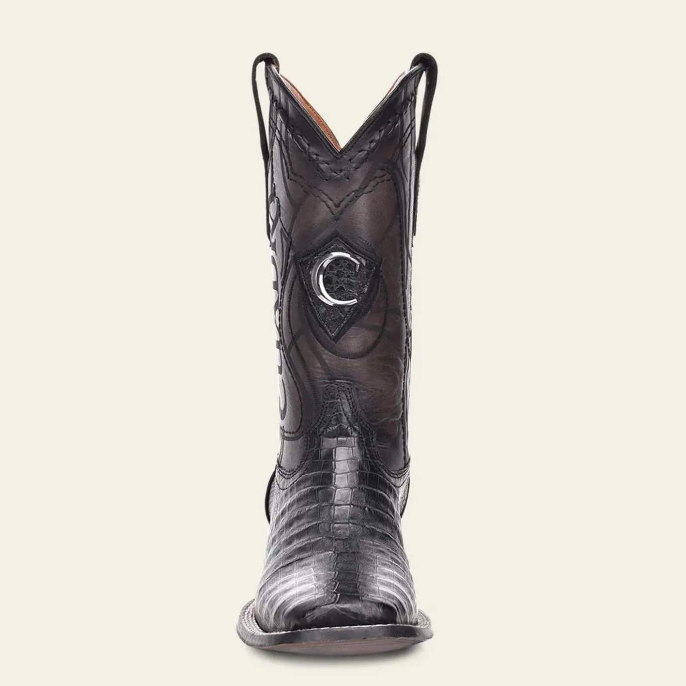 Men Cuadra Western Boots-Engraved Black High Exotic Leather Cowboy Boots