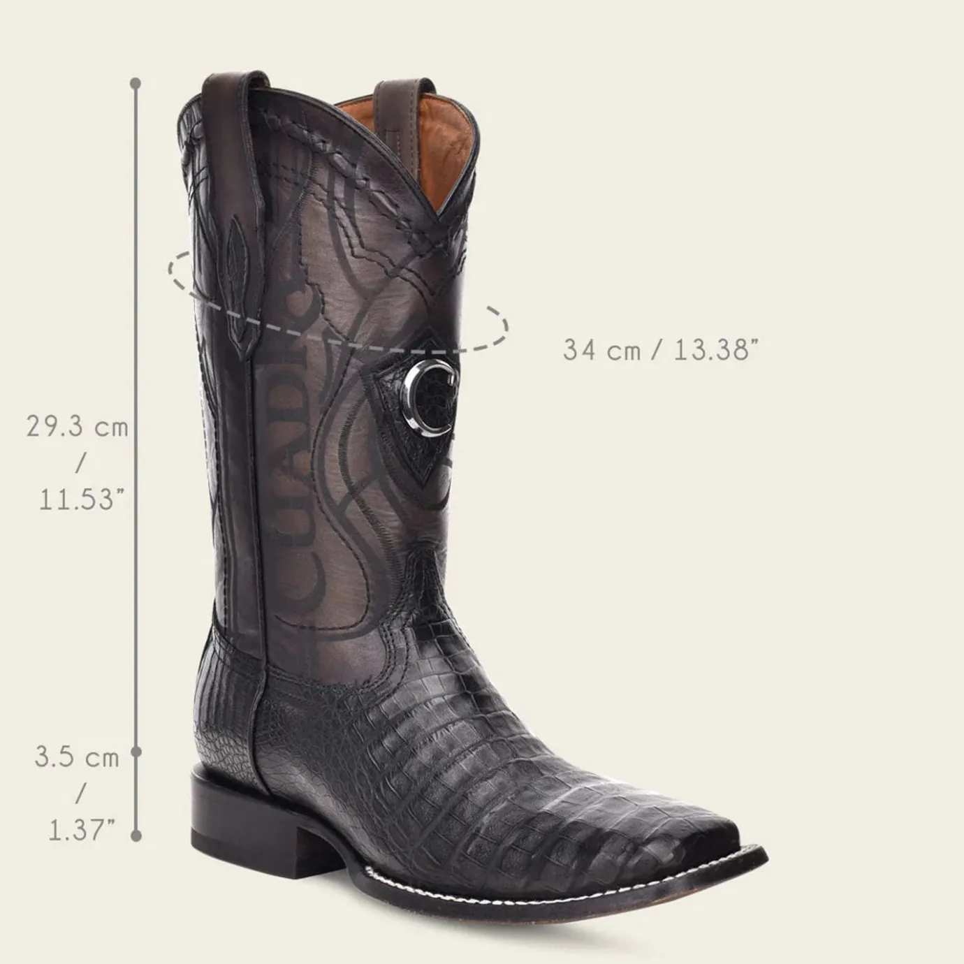 Men Cuadra Western Boots-Engraved Black High Exotic Leather Cowboy Boots