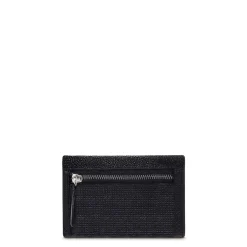 Women Cuadra Wallets-Engraved Black Leather Trifold Wallet