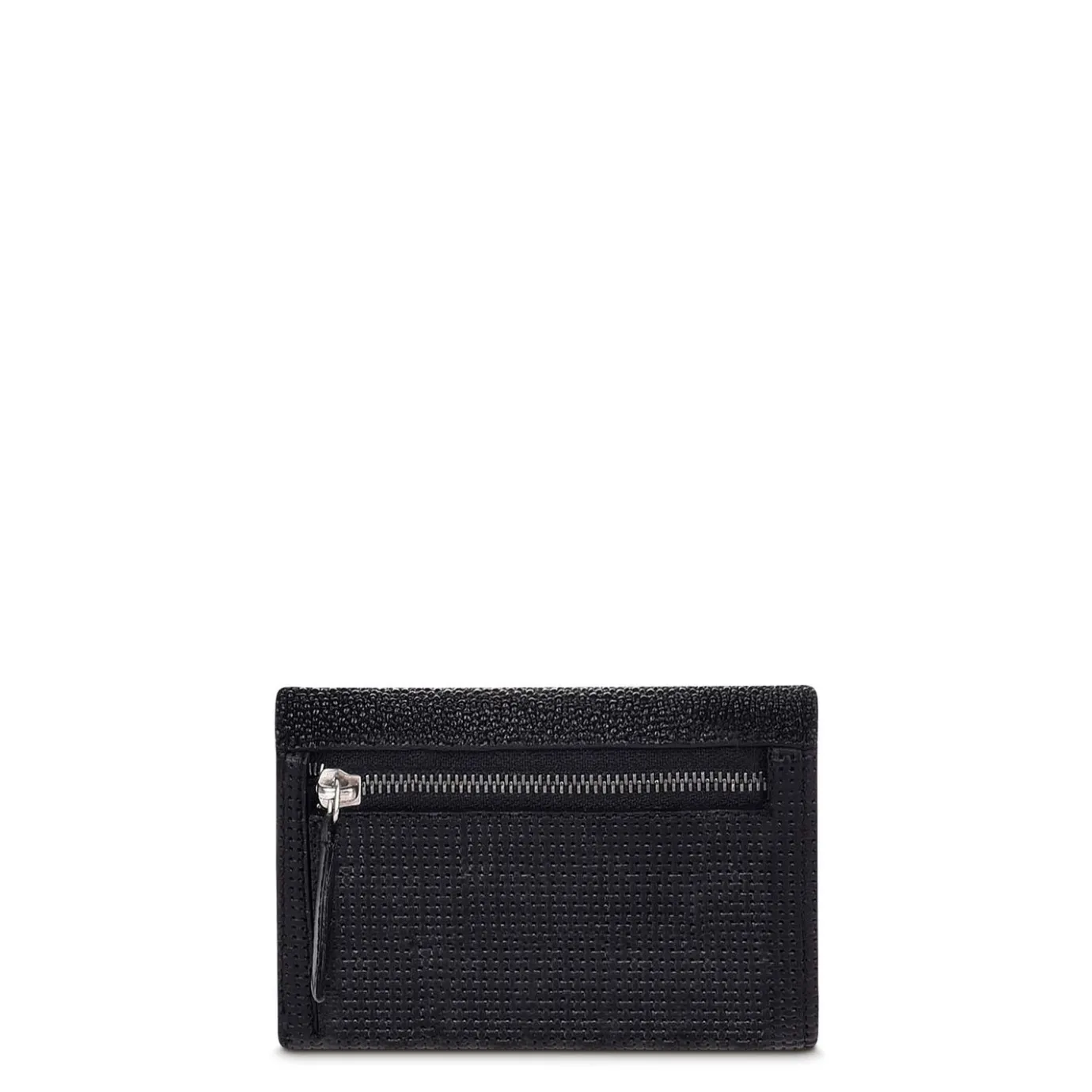Women Cuadra Wallets-Engraved Black Leather Trifold Wallet