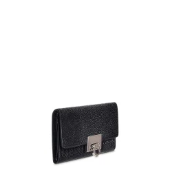Women Cuadra Wallets-Engraved Black Leather Trifold Wallet