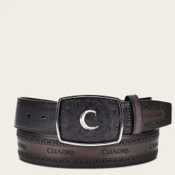 Men Cuadra Belts-Engraved Black Ostrich Leather Western Belt