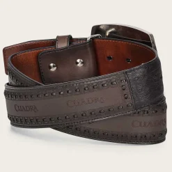 Men Cuadra Belts-Engraved Black Ostrich Leather Western Belt