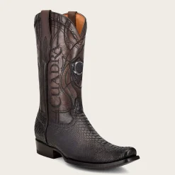 Men Cuadra Western Boots-Engraved Black Python Leather Boots