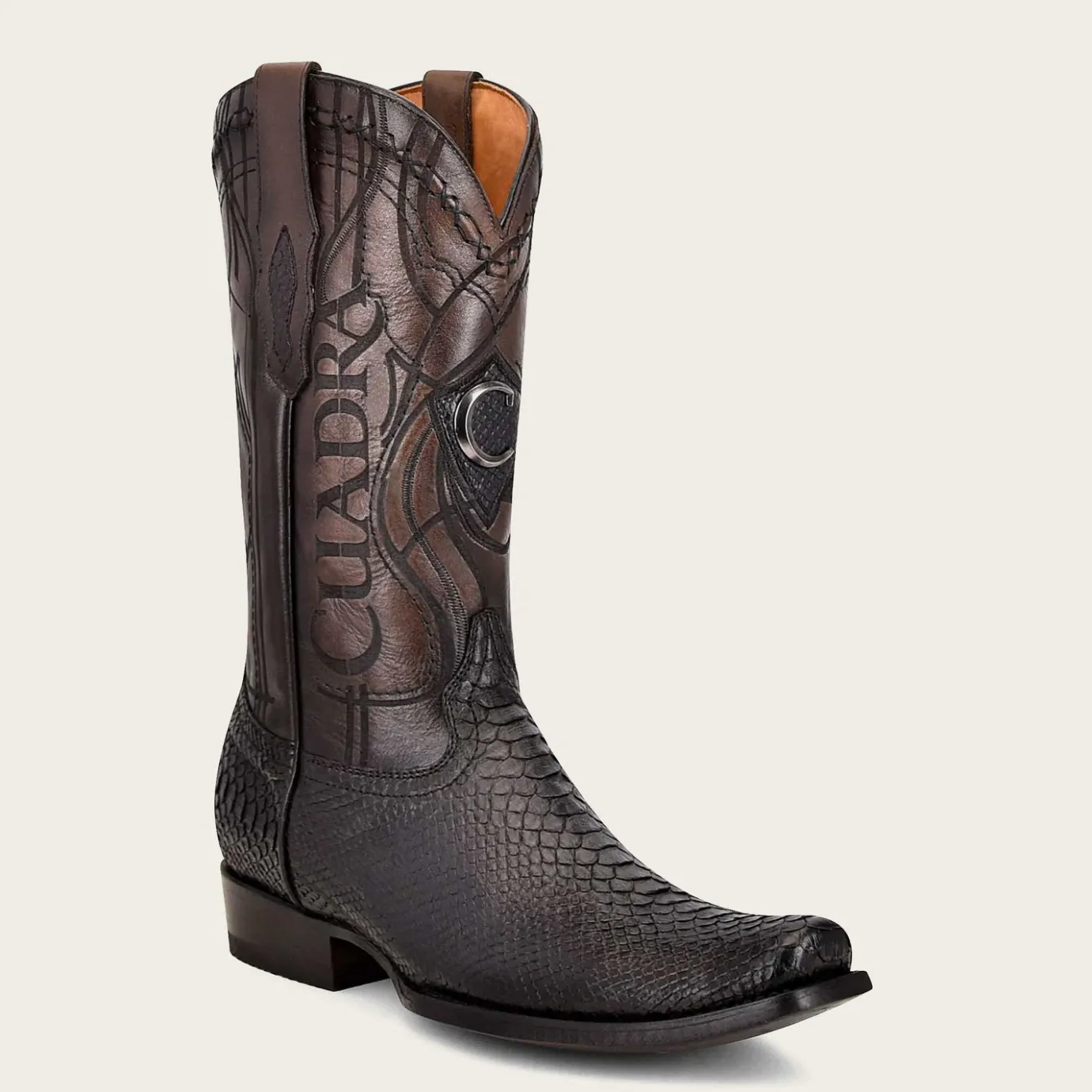 Men Cuadra Western Boots-Engraved Black Python Leather Boots