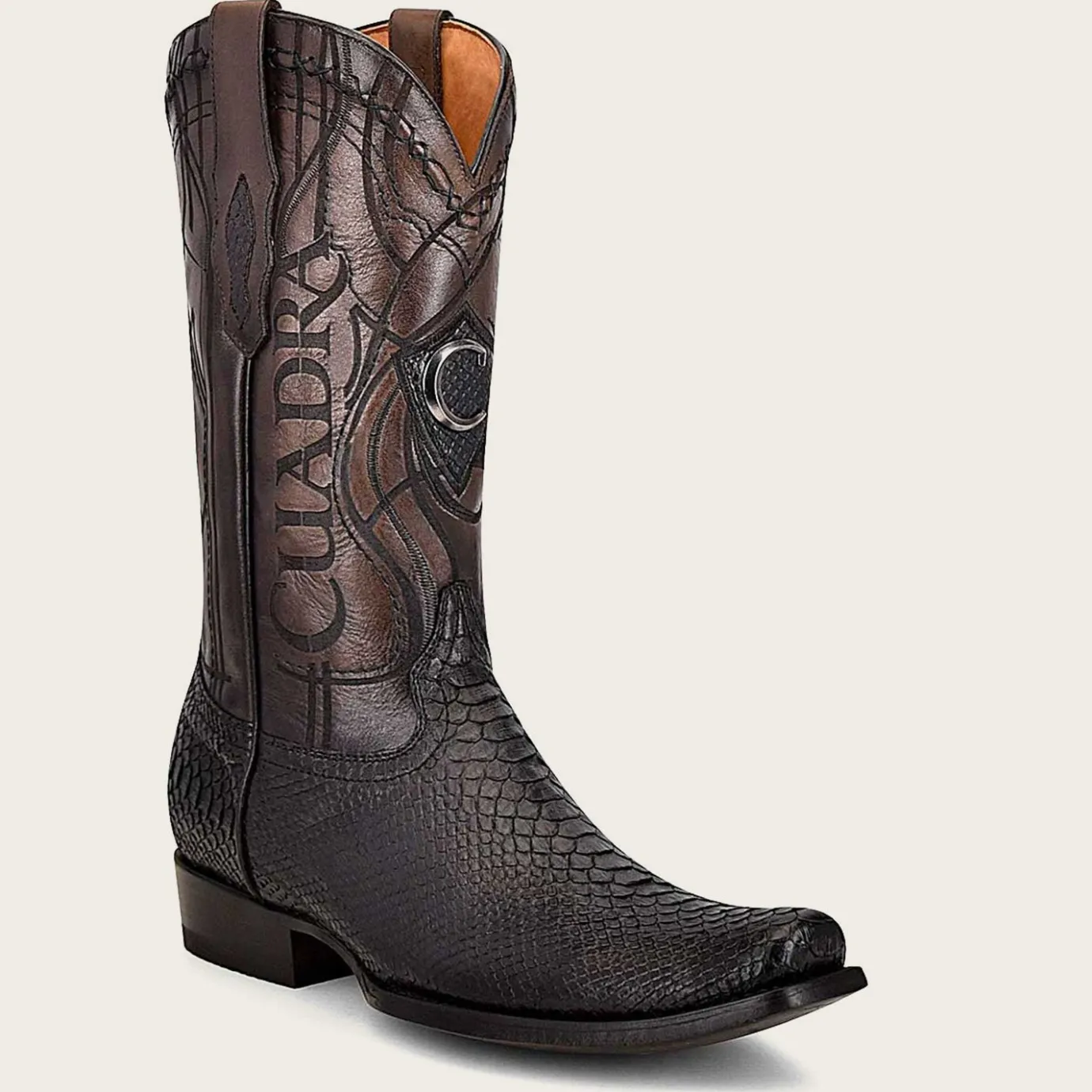 Men Cuadra Western Boots-Engraved Black Python Leather Boots