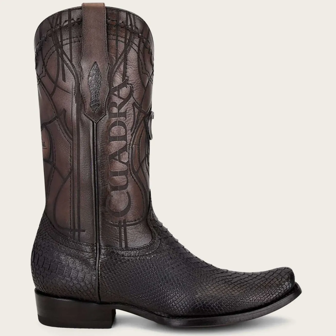 Men Cuadra Western Boots-Engraved Black Python Leather Boots