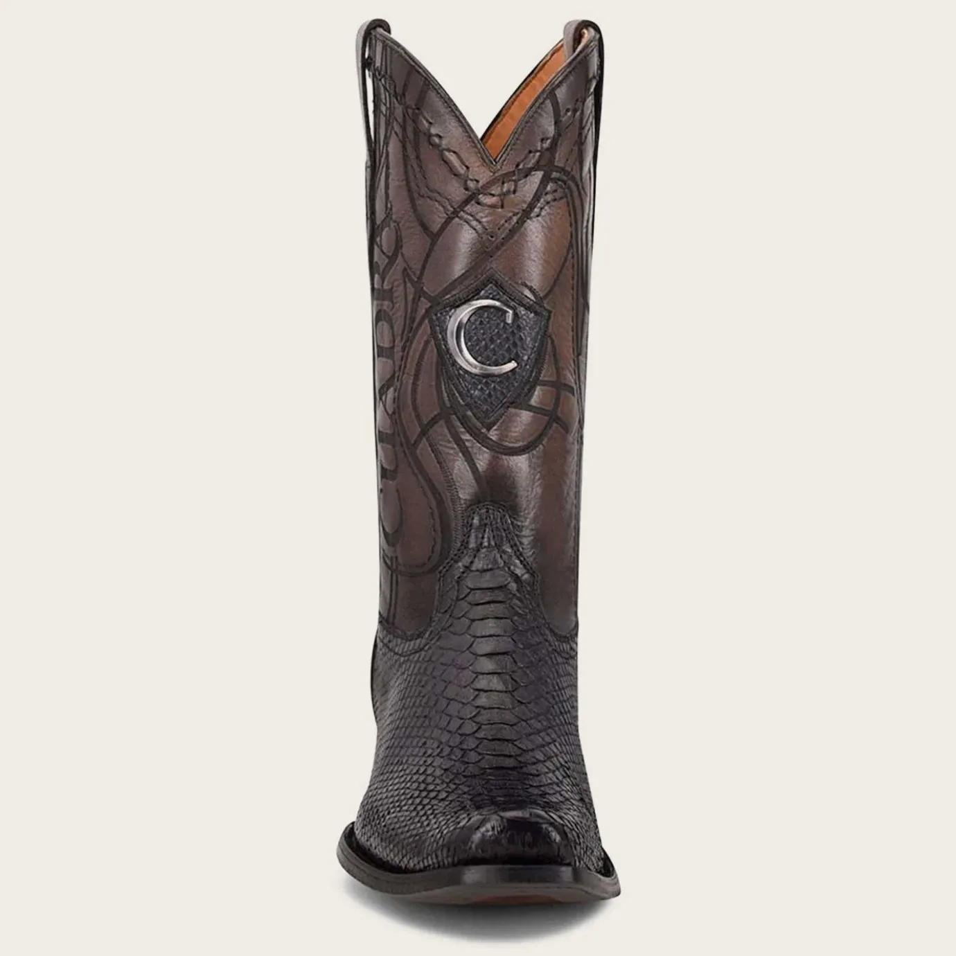 Men Cuadra Western Boots-Engraved Black Python Leather Boots