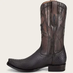 Men Cuadra Western Boots-Engraved Black Python Leather Boots