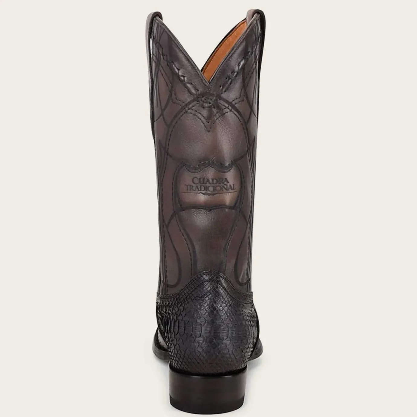 Men Cuadra Western Boots-Engraved Black Python Leather Boots