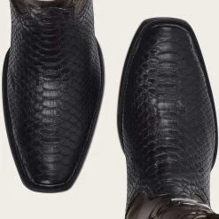 Men Cuadra Western Boots-Engraved Black Python Leather Boots