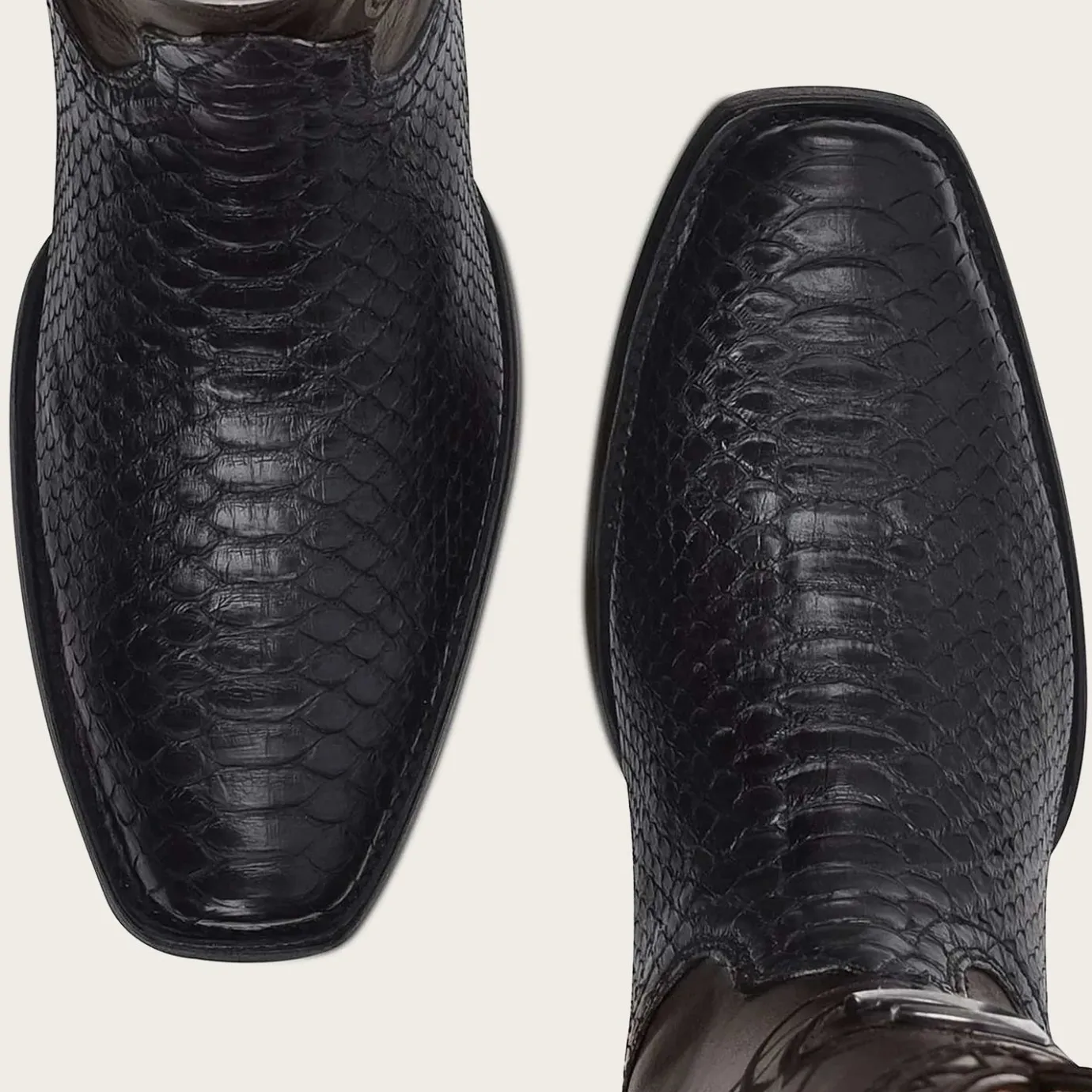 Men Cuadra Western Boots-Engraved Black Python Leather Boots