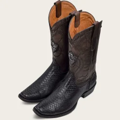 Men Cuadra Western Boots-Engraved Black Python Leather Boots