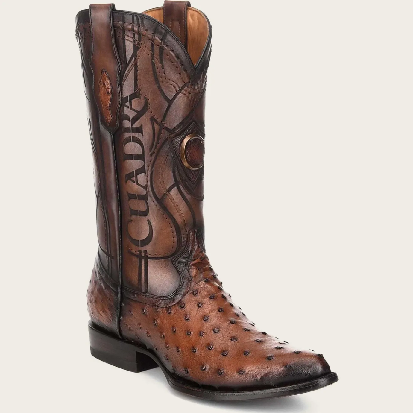 Men Cuadra Western Boots-Engraved Brown Exotic Leather Cowboy Boots