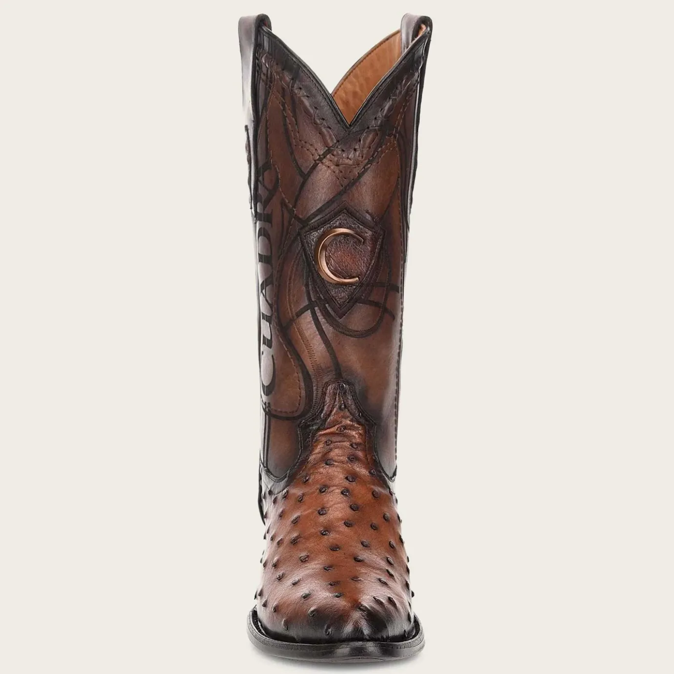 Men Cuadra Western Boots-Engraved Brown Exotic Leather Cowboy Boots