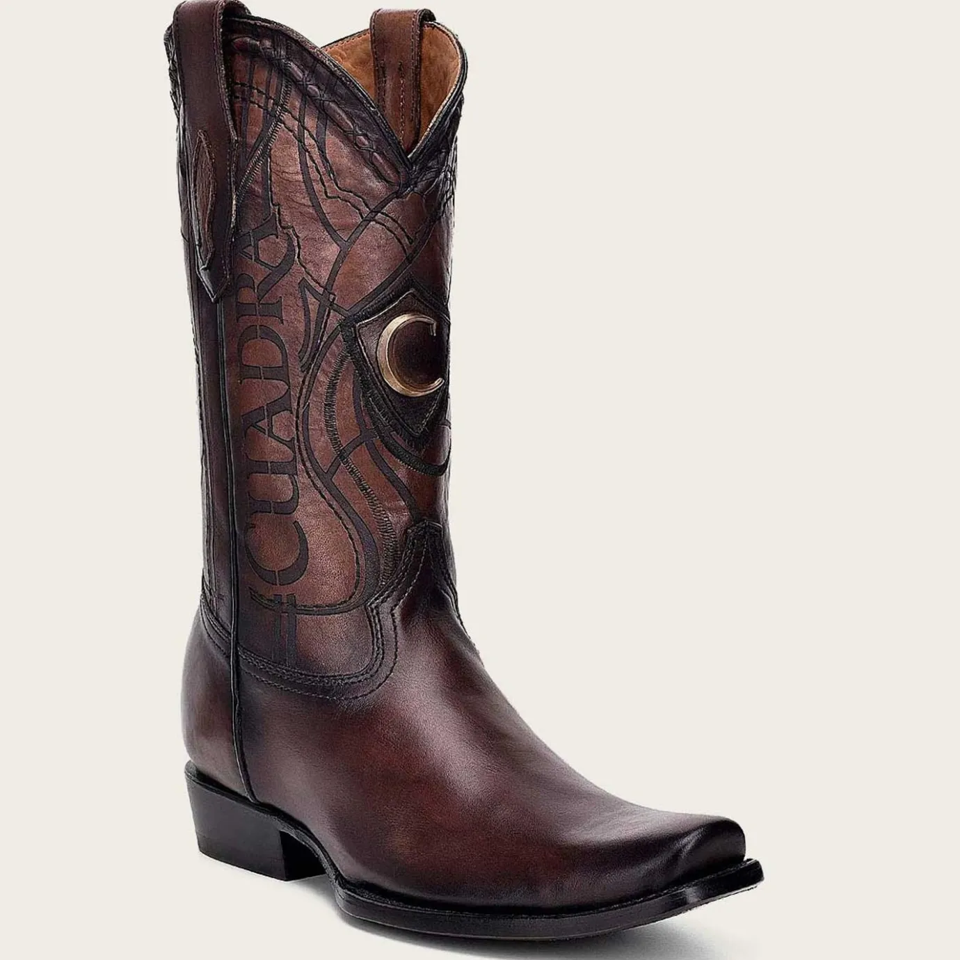 Men Cuadra Western Boots-Engraved Brown Leather Western Boot