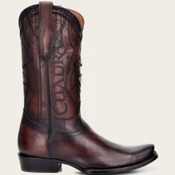 Men Cuadra Western Boots-Engraved Brown Leather Western Boot