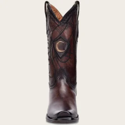 Men Cuadra Western Boots-Engraved Brown Leather Western Boot