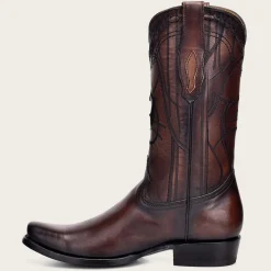 Men Cuadra Western Boots-Engraved Brown Leather Western Boot