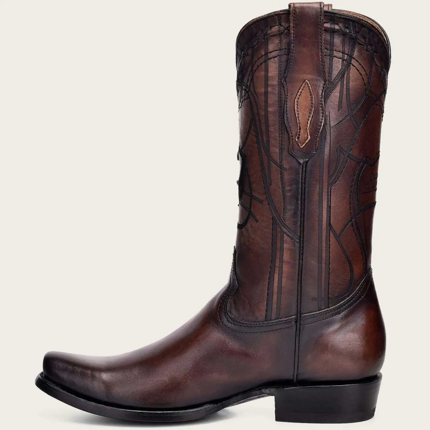 Men Cuadra Western Boots-Engraved Brown Leather Western Boot
