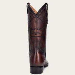 Men Cuadra Western Boots-Engraved Brown Leather Western Boot