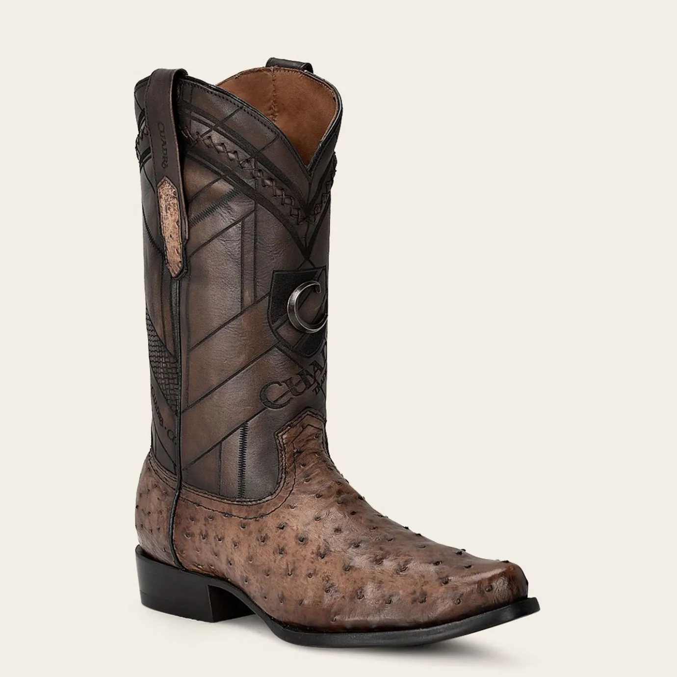 Men Cuadra Western Boots-Engraved Brown Ostrich Leather Western Boot
