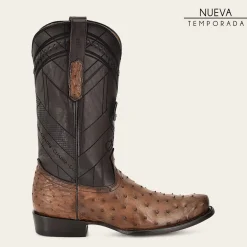 Men Cuadra Western Boots-Engraved Brown Ostrich Leather Western Boot