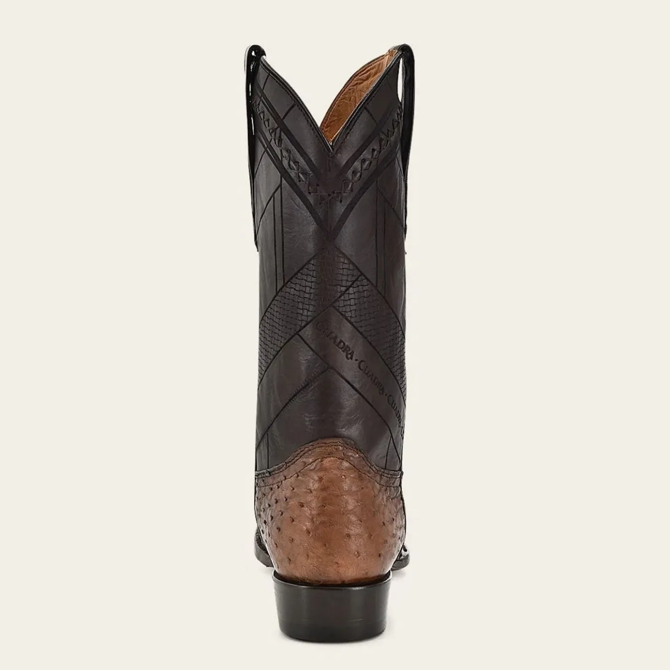 Men Cuadra Western Boots-Engraved Brown Ostrich Leather Western Boot