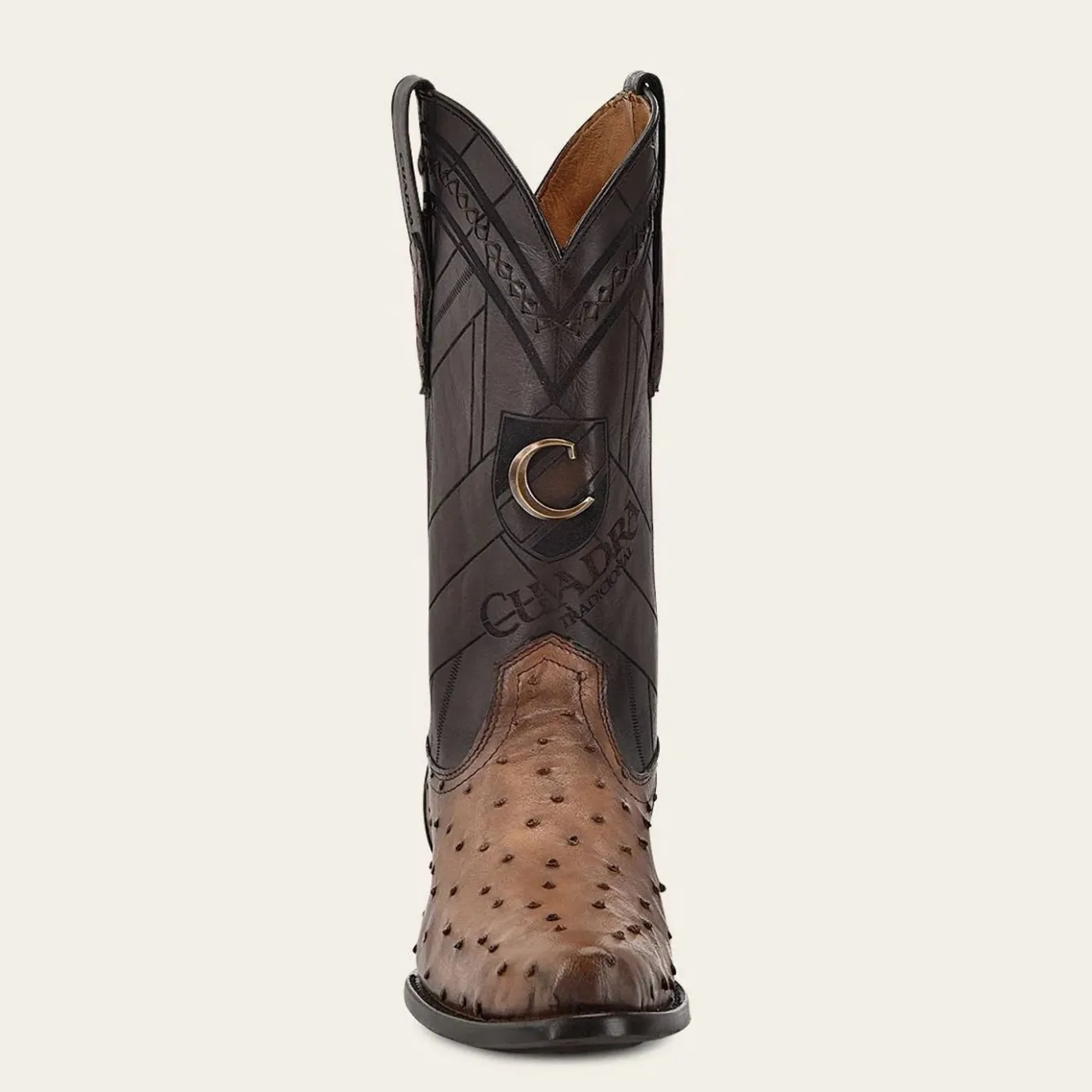 Men Cuadra Western Boots-Engraved Brown Ostrich Leather Western Boot