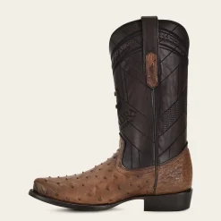 Men Cuadra Western Boots-Engraved Brown Ostrich Leather Western Boot