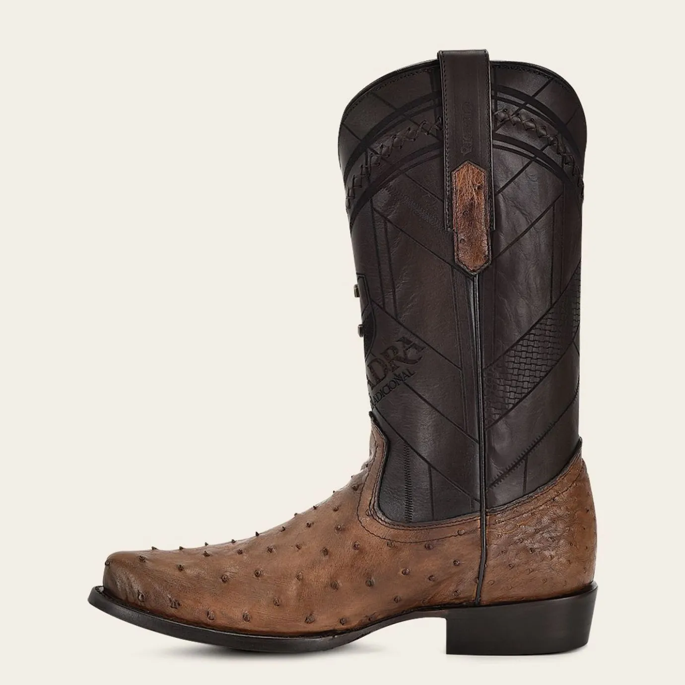 Men Cuadra Western Boots-Engraved Brown Ostrich Leather Western Boot