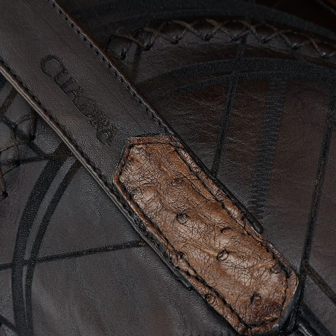 Men Cuadra Western Boots-Engraved Brown Ostrich Leather Western Boot